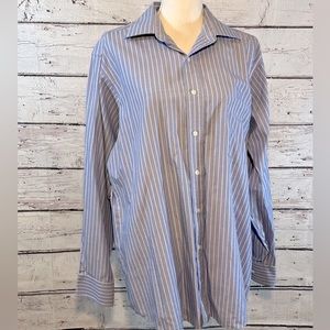 EAGLE Men's Dress Shirt Non Iron Regular Fit 100% Cotton Blue Stripe-16.5/34-35